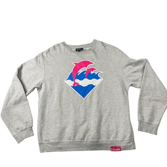 Pink Dolphin Gray Crewneck Sweatshirt Large Pink Logo Dolphins Graphic USA-Made - Picture 1 of 7